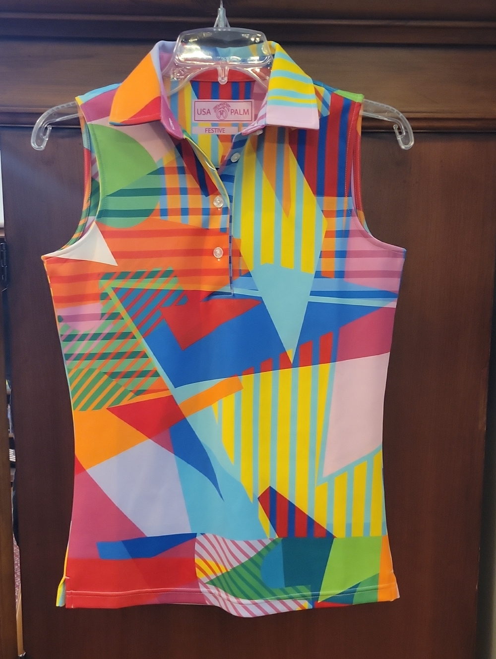 USA Palm Festive Multicolor Sleeveless Infinity Polo Top - Size XS - NWT